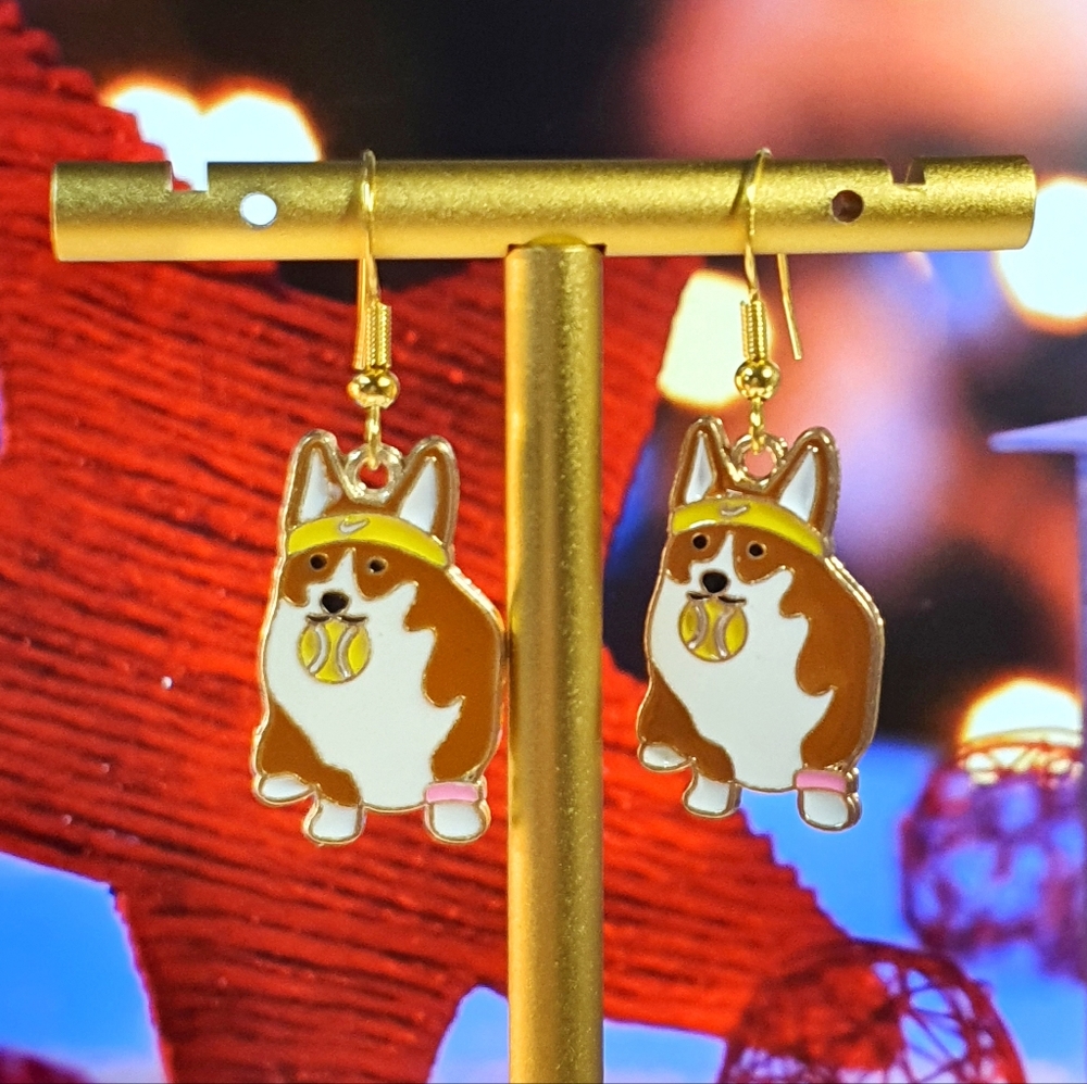 Corgi Dog Enamel Gold Metal Earings
